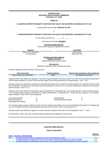 Thumbnail Quantum Computing 10-Q Quarterly Report FY2021 