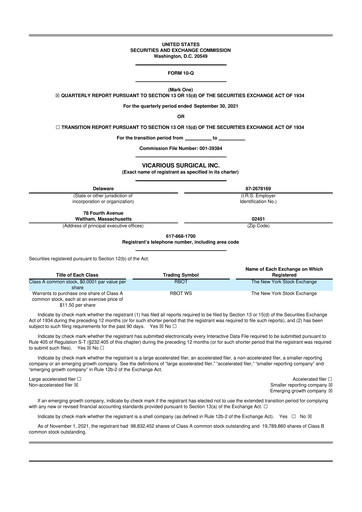Miniature Vicarious Surgical 10-Q Rapport trimestriel 2021 
