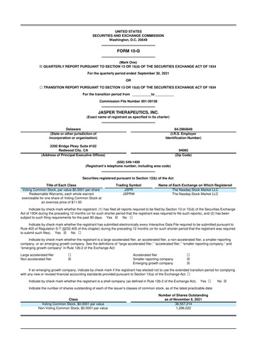 Thumbnail Jasper Therapeutics 10-Q Quarterly Report FY2021 