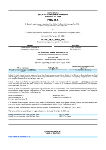 Thumbnail Rafael Holdings 10-Q Quarterly Report FY 