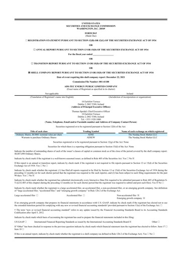 Miniature ADS-TEC Energy 20-F Rapport annuel 