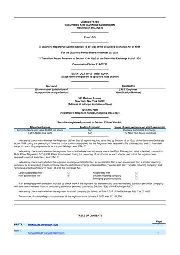 Thumbnail Saratoga Investment 10-Q Quarterly Report FY 