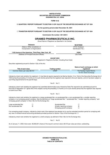 Miniature Oramed Pharmaceuticals 10-Q Rapport trimestriel 2022 