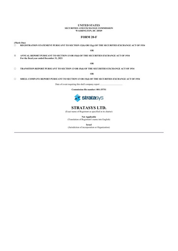 Thumbnail Stratasys 20-F Annual Report 2021