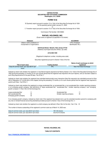 Thumbnail Rafael Holdings 10-Q Quarterly Report FY 