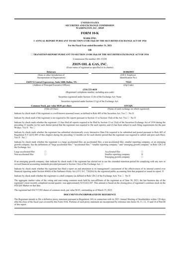 Miniature Zion Oil & Gas 10-K Rapport annuel 2021