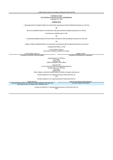 Thumbnail LATAM Airlines  20-F Annual Report 2021