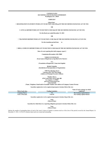 Thumbnail Versus Systems 20-F Annual Report 2021