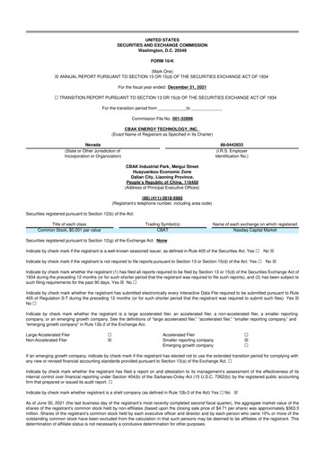 Thumbnail CBAK Energy Technology 10-K Annual Report 2021