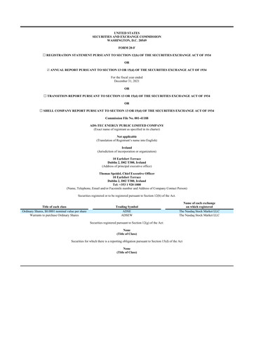 Miniature ADS-TEC Energy 20-F Rapport annuel 2021