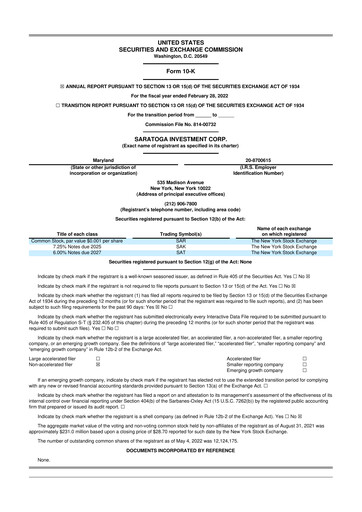 Thumbnail Saratoga Investment 10-K Annual Report 