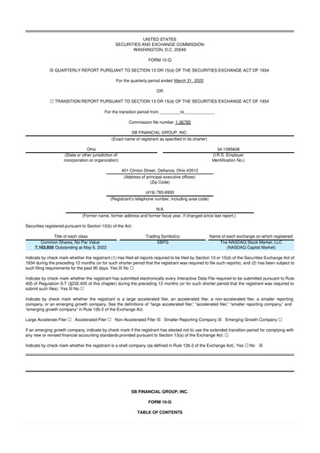 Miniature SB Financial Group 10-Q Rapport trimestriel 2022 