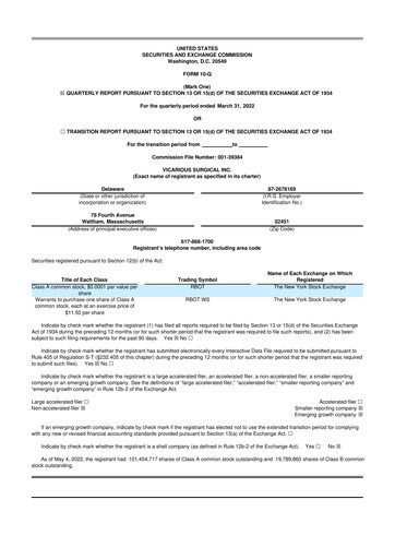 Miniature Vicarious Surgical 10-Q Rapport trimestriel 2022 