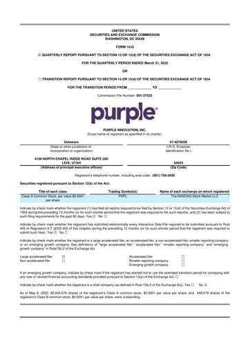 Vorschaubild Purple Innovation
 10-Q Quartalsbericht  