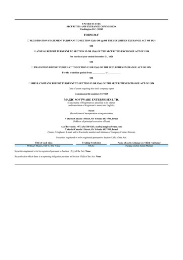 Vorschaubild Magic Software 20-F Jahresbericht 2021