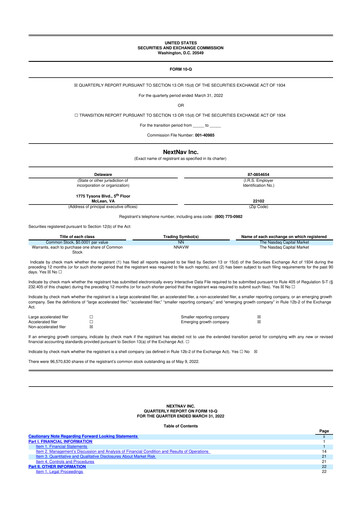 Miniature NextNav 10-Q Rapport trimestriel 2022 