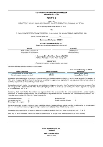 Thumbnail Citius Pharmaceuticals
 10-Q Quarterly Report FY2022 