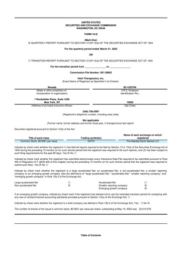 Thumbnail Hoth Therapeutics 10-Q Quarterly Report FY2022 