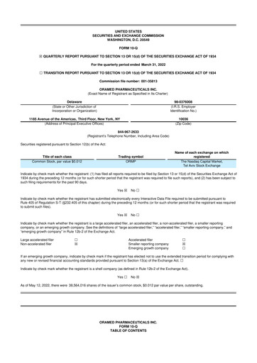 Miniature Oramed Pharmaceuticals 10-Q Rapport trimestriel 2022 