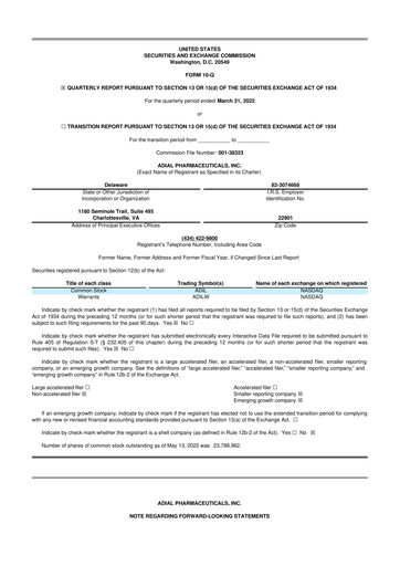 Thumbnail Adial Pharmaceuticals
 10-Q Quarterly Report FY2022 