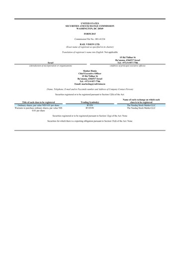 Vorschaubild Rail Vision 20-F Jahresbericht 2021