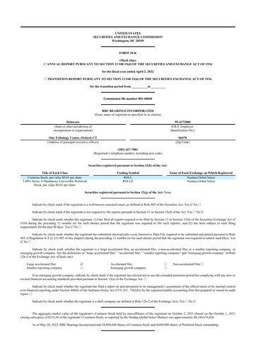 Thumbnail RBC Bearings 10-K Annual Report 2022