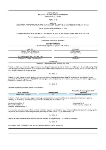 Thumbnail Enzo Biochem 10-Q Quarterly Report FY2022 