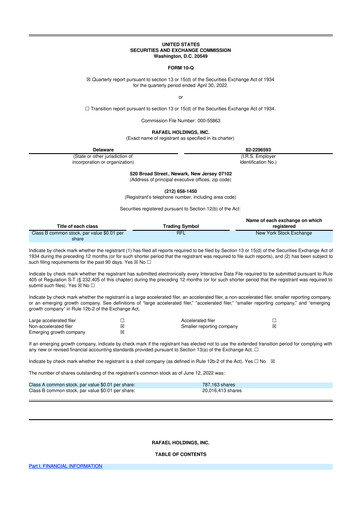 Thumbnail Rafael Holdings 10-Q Quarterly Report FY 
