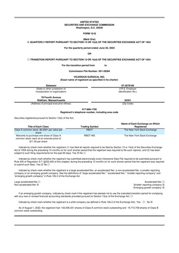 Miniature Vicarious Surgical 10-Q Rapport trimestriel 2022 