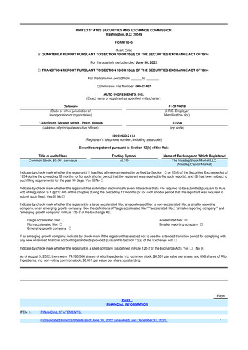 Thumbnail Alto Ingredients 10-Q Quarterly Report FY2022 