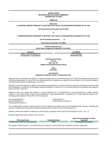 Thumbnail Protara Therapeutics 10-Q Quarterly Report FY2022 