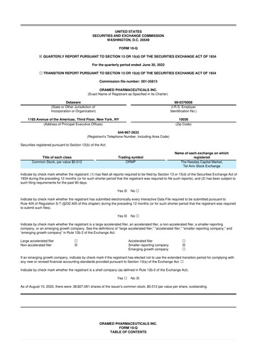 Miniature Oramed Pharmaceuticals 10-Q Rapport trimestriel 2022 