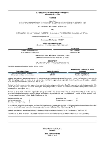 Thumbnail Citius Pharmaceuticals
 10-Q Quarterly Report FY2022 