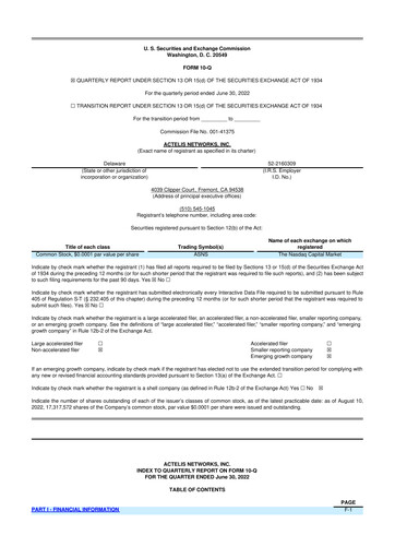 Thumbnail Actelis Networks 10-Q Quarterly Report FY2022 