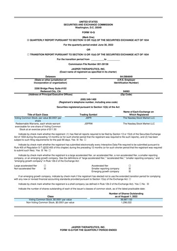 Thumbnail Jasper Therapeutics 10-Q Quarterly Report FY2022 
