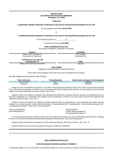 Thumbnail Adial Pharmaceuticals
 10-Q Quarterly Report FY2022 