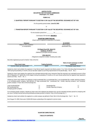 Thumbnail Quantum Computing 10-Q Quarterly Report FY2022 