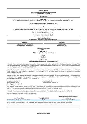 Thumbnail Protara Therapeutics 10-Q Quarterly Report FY2022 