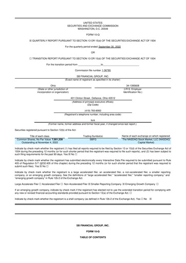 Miniature SB Financial Group 10-Q Rapport trimestriel 2022 