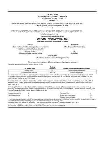 Thumbnail Euronet Worldwide
 10-Q Quarterly Report FY2022 