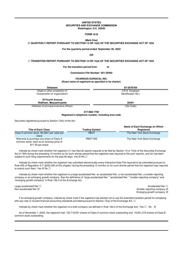 Miniature Vicarious Surgical 10-Q Rapport trimestriel 2022 
