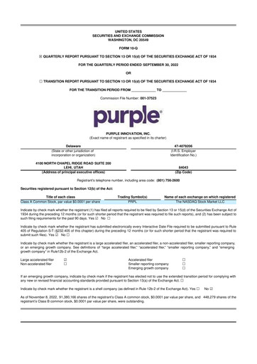 Vorschaubild Purple Innovation
 10-Q Quartalsbericht  