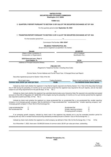 Thumbnail Relmada Therapeutics 10-Q Quarterly Report FY2022 