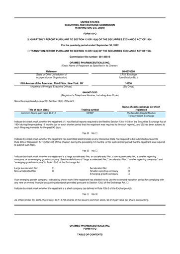 Miniature Oramed Pharmaceuticals 10-Q Rapport trimestriel 2022 