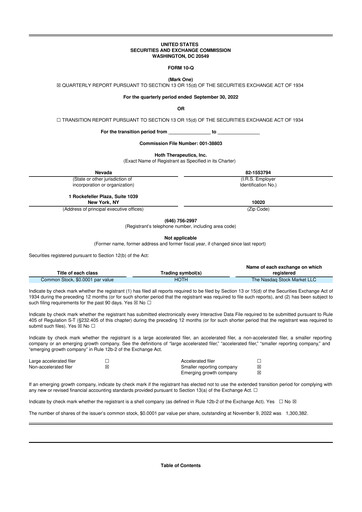 Thumbnail Hoth Therapeutics 10-Q Quarterly Report FY2022 