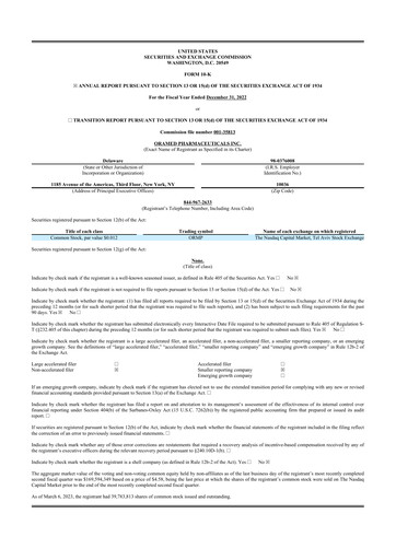 Thumbnail Oramed Pharmaceuticals 10-K Annual Report 2022