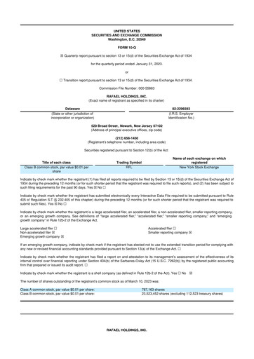 Thumbnail Rafael Holdings 10-Q Quarterly Report FY 