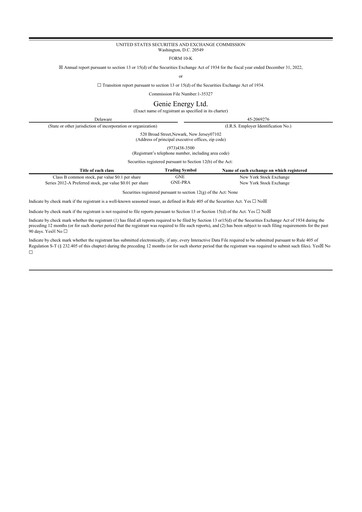 Thumbnail Genie Energy
 10-K Annual Report 2022