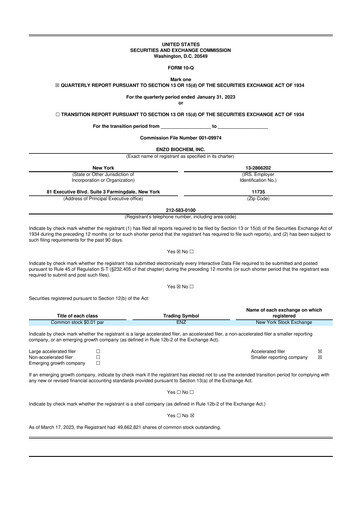 Thumbnail Enzo Biochem 10-Q Quarterly Report FY2023 