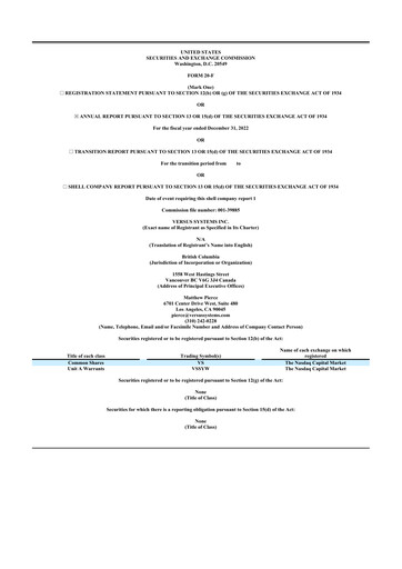 Thumbnail Versus Systems 20-F Annual Report 2022